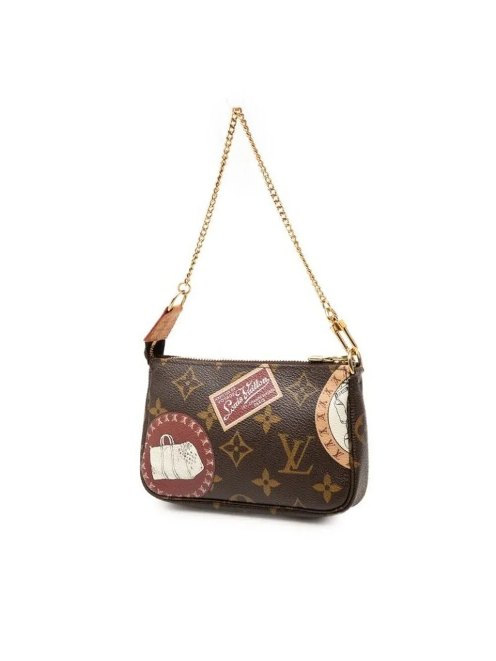 Louis Vuitton Monogram Patch Mini Pochette Soire Label Collection Chain Pouch